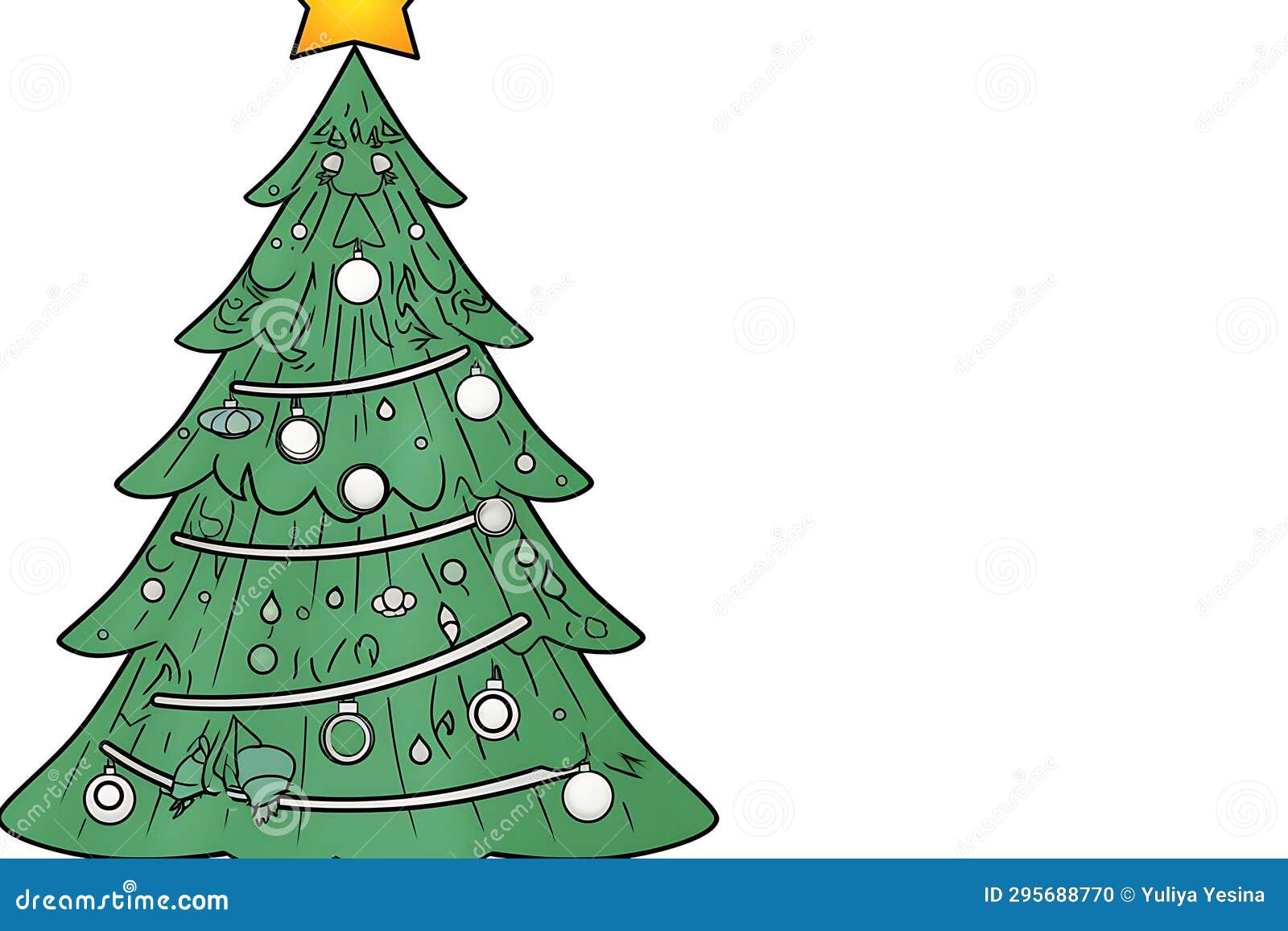 Drawn Colored Christmas Tree on White Paper Stock Illustration