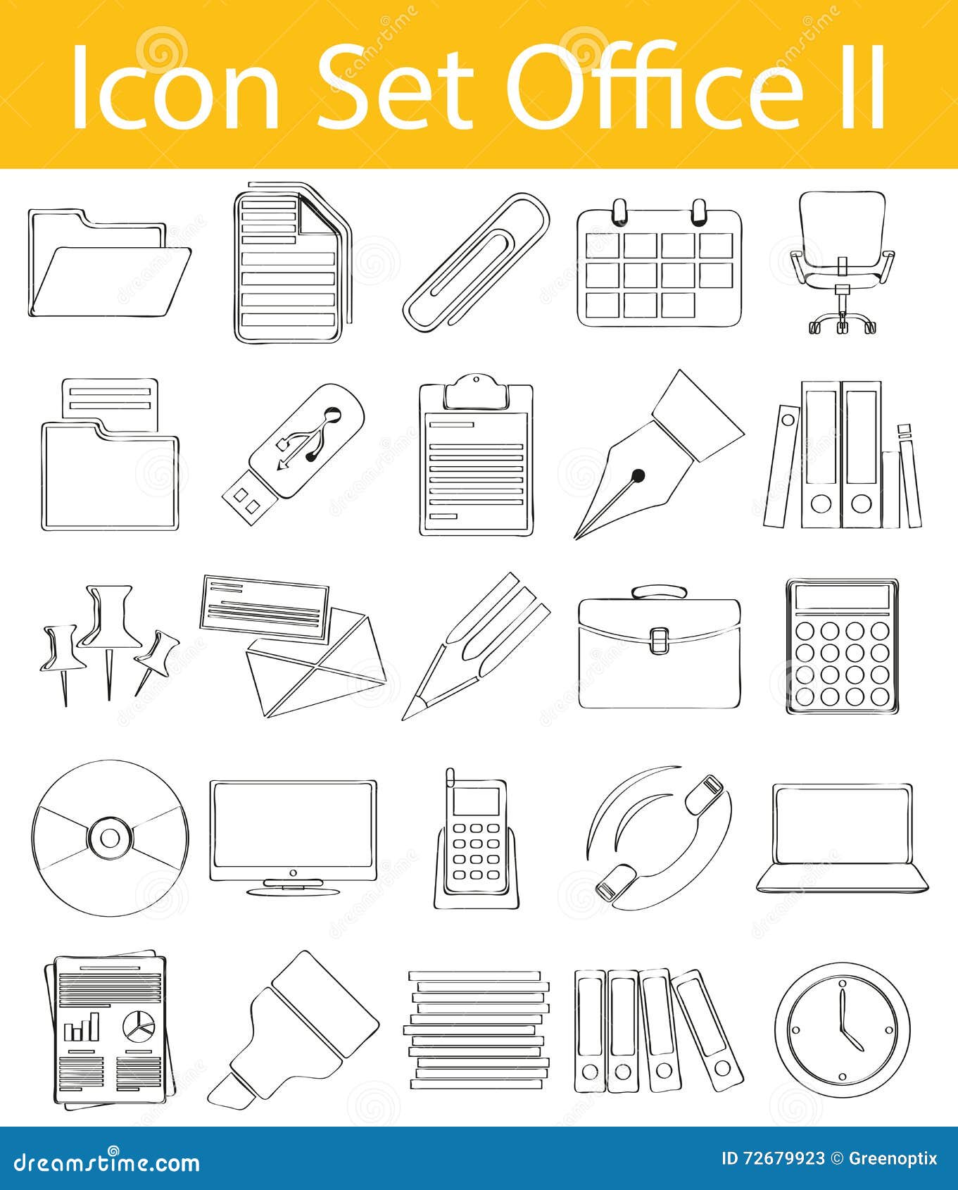 Drawn Doodle Lined Icon Set Office II with 25 icons for the creative use in graphic design