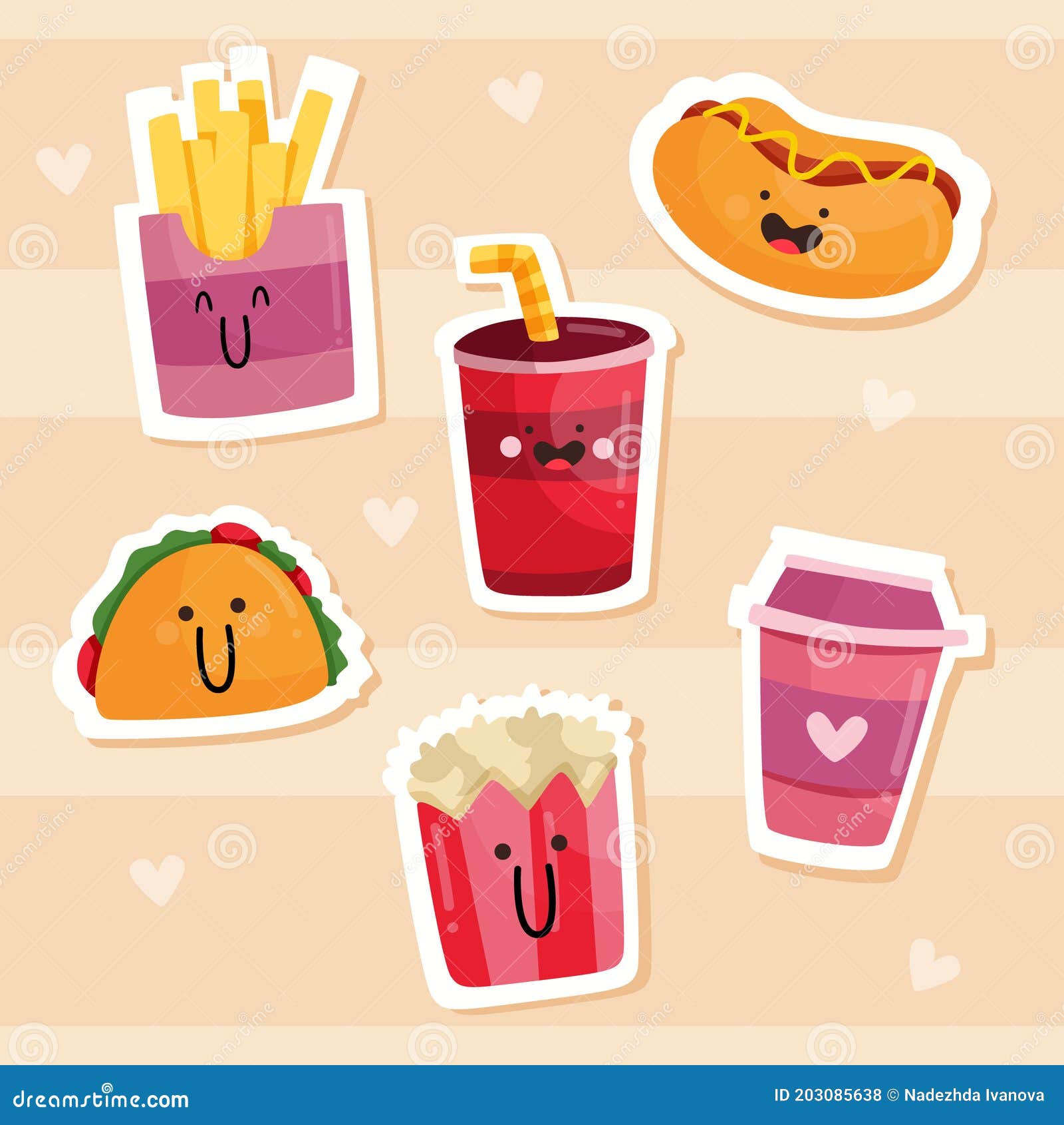Drawn Funny Sticker Pack Vector Illustration Stock Illustration