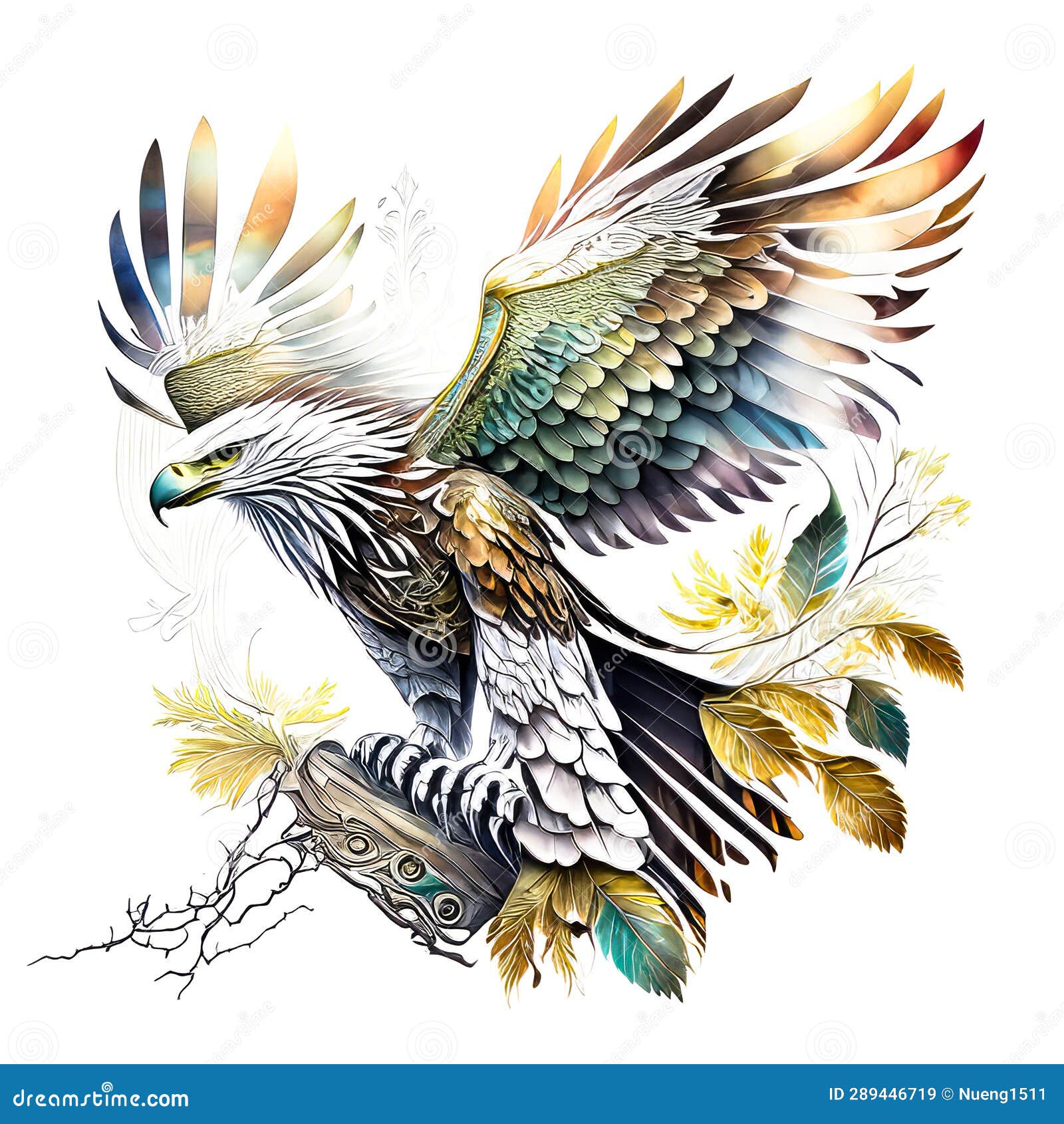 Drawn Ink Art of Eagle Fly Background Wallpaper Stock Illustration