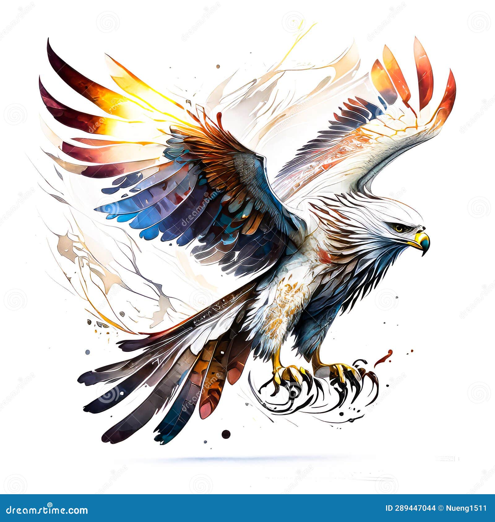 Drawn Ink Art of Eagle Fly Background Wallpaper Stock Illustration
