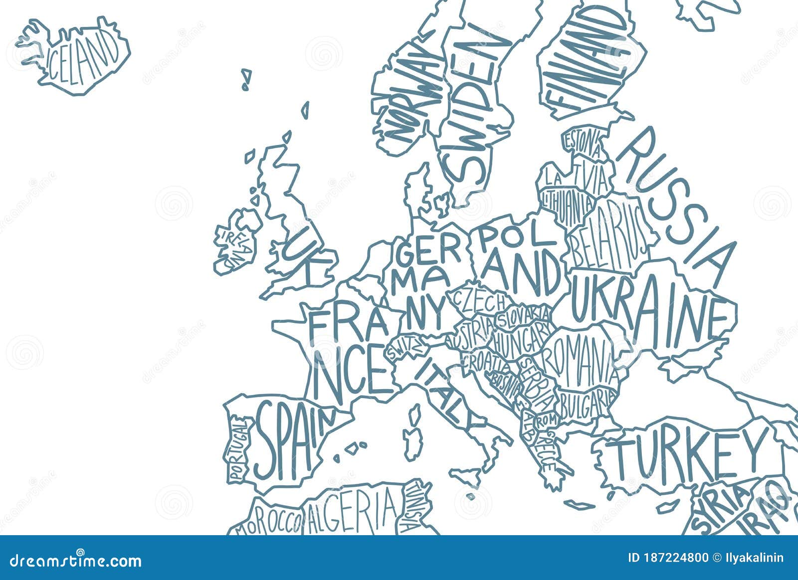 Vector Drawing Map of Europe. Stock Vector - Illustration of land, england:  49906500