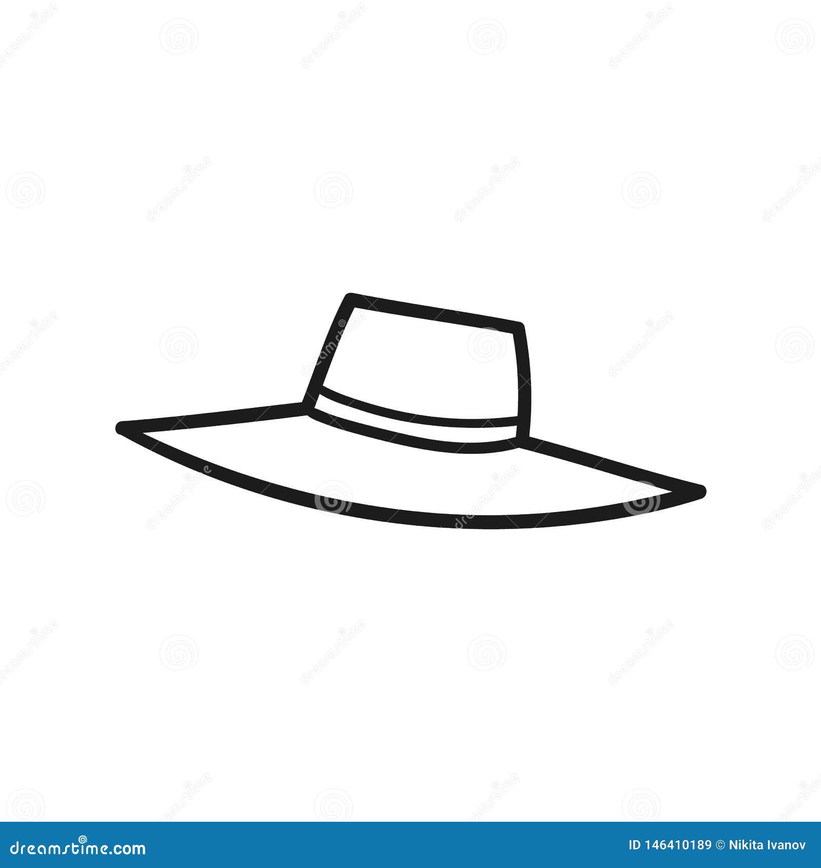 Drawn Outlined Icon of a Wide Brimmed Panama Hat Stock Vector ...