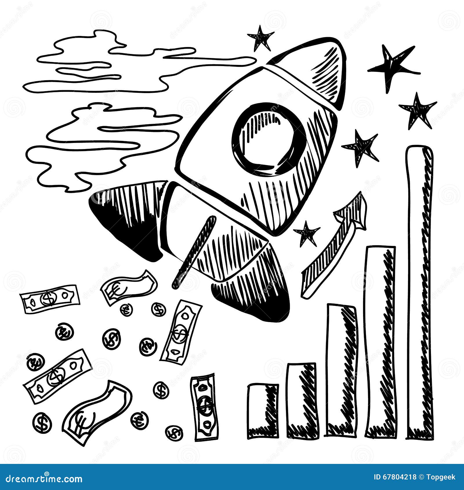 Business related and startup doodle set Marketing money rocket diagrams  in sketch style Hand drawn vector illustration isolated on white  background 22085895 Vector Art at Vecteezy