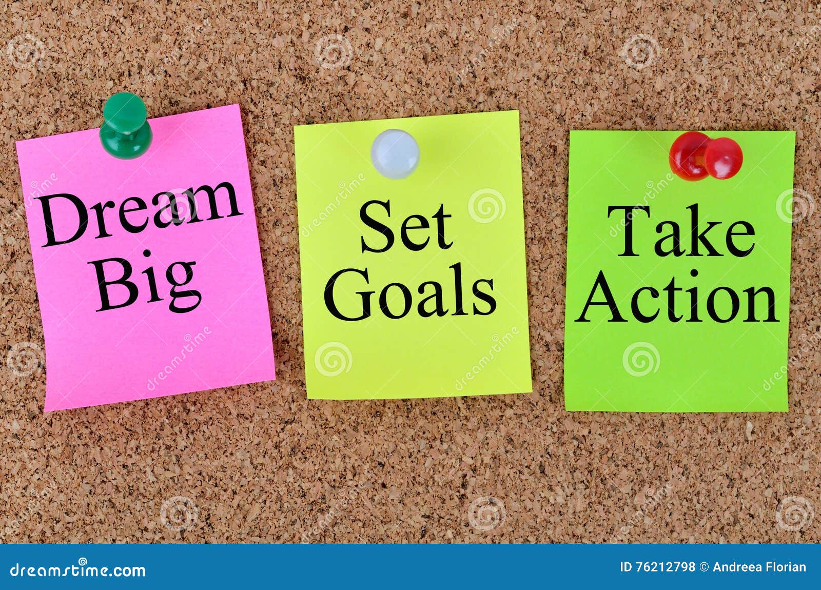 dream big set goals take action written on notes