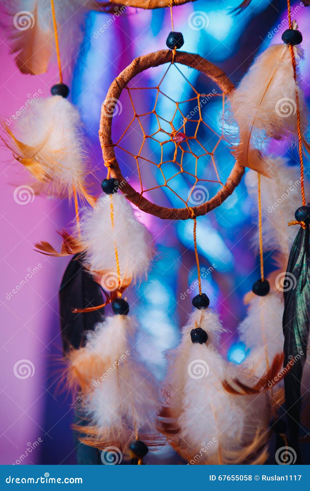 Dream Catcher on the Bright Multicolored Background Stock Photo Image