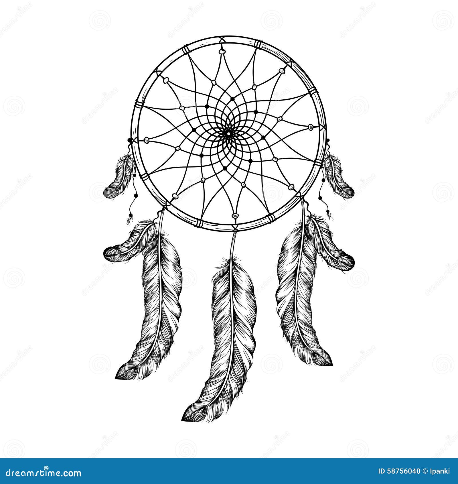 dream catcher with feathers in zentangle style, high detailed r