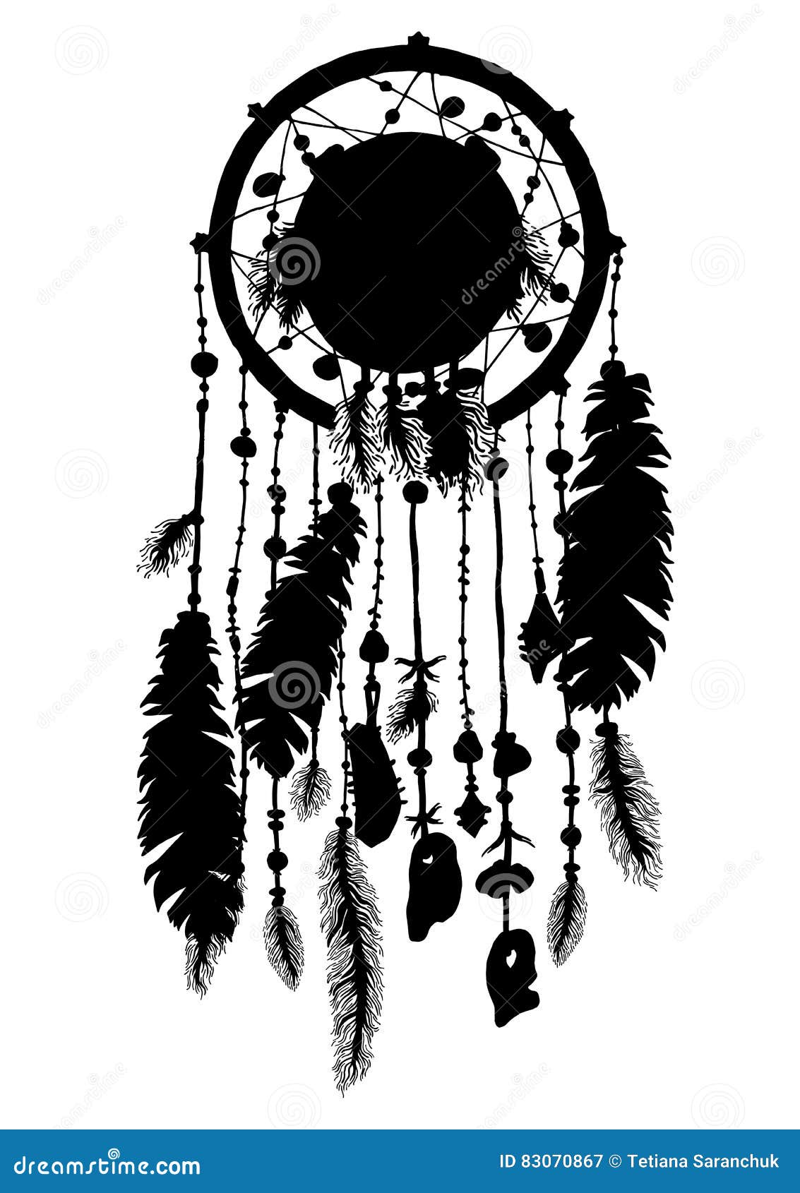 Dream catcher icon of native american with feather, silhouette