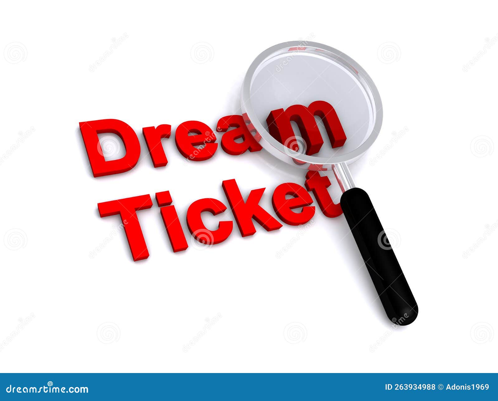 Dream Ticket with Magnifying Glass on White Stock Illustration