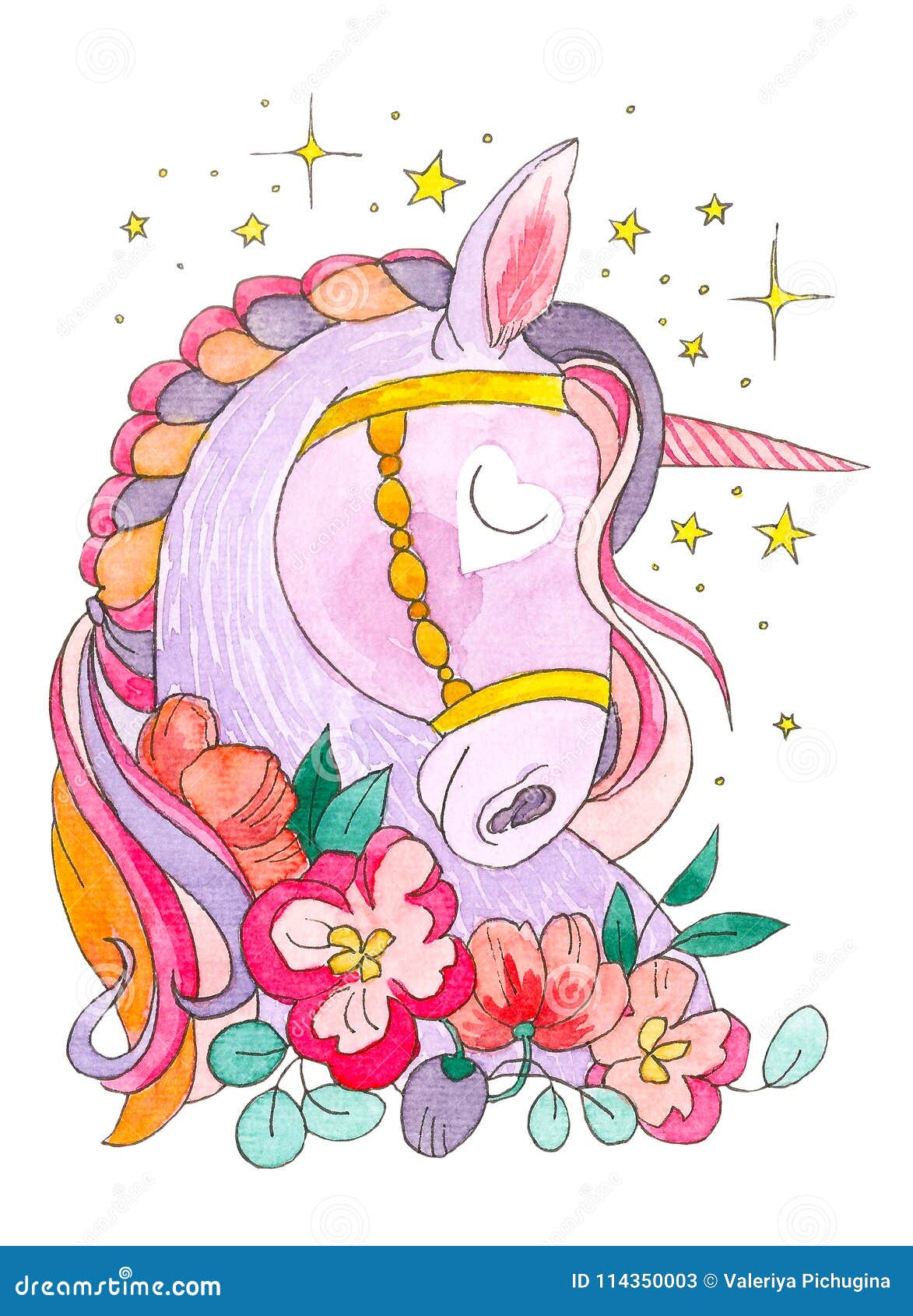 Download Dream Of Unicorn The Stars And Flowers Around Magical Animal Watercolor Artwork Coloring Book Page For Adult Kid Stock Illustration Illustration Of Baby Blue 114350003