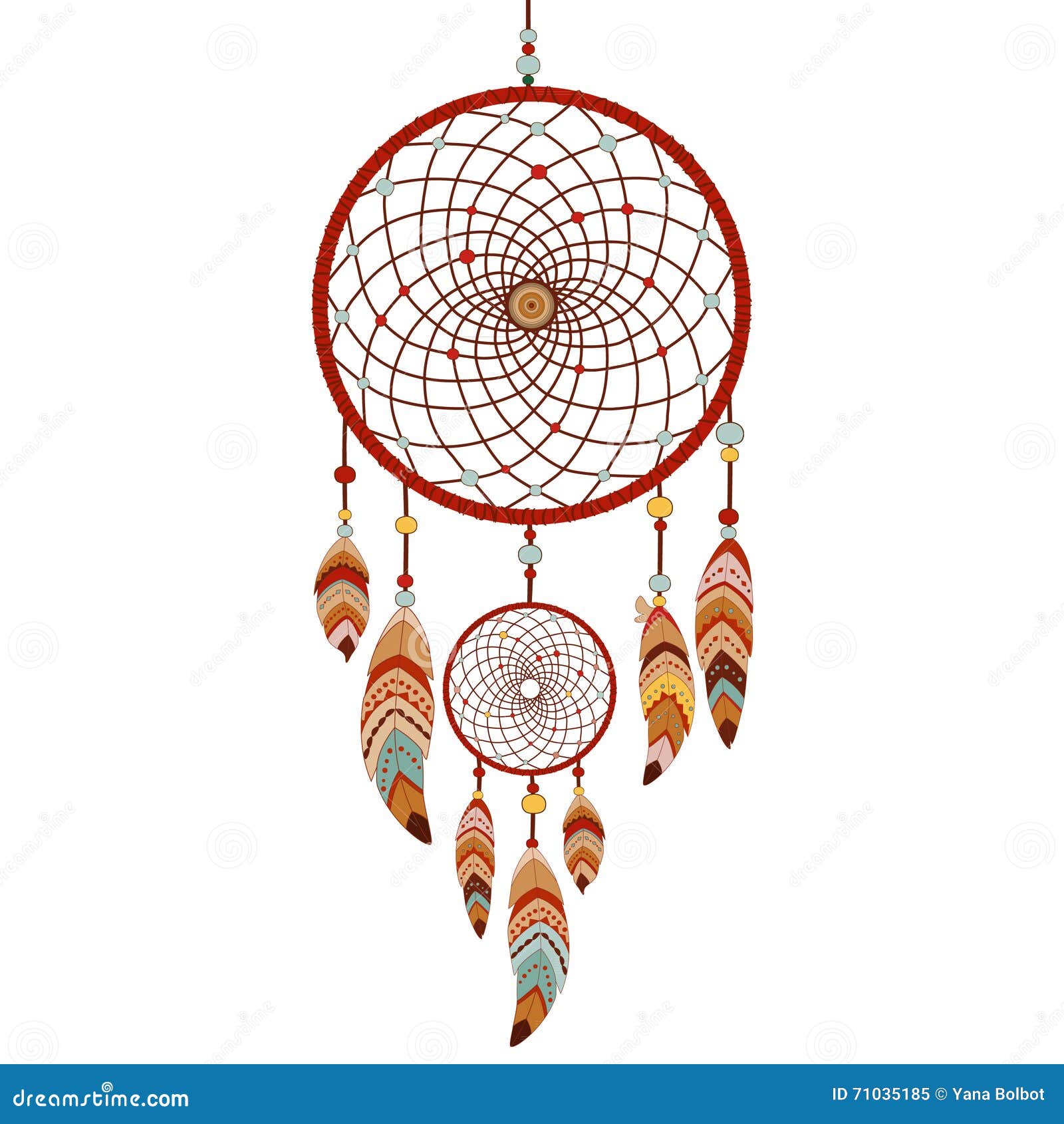 Dreamcatcher Indian Ethnic Feather Ornament. Vector Flat Line