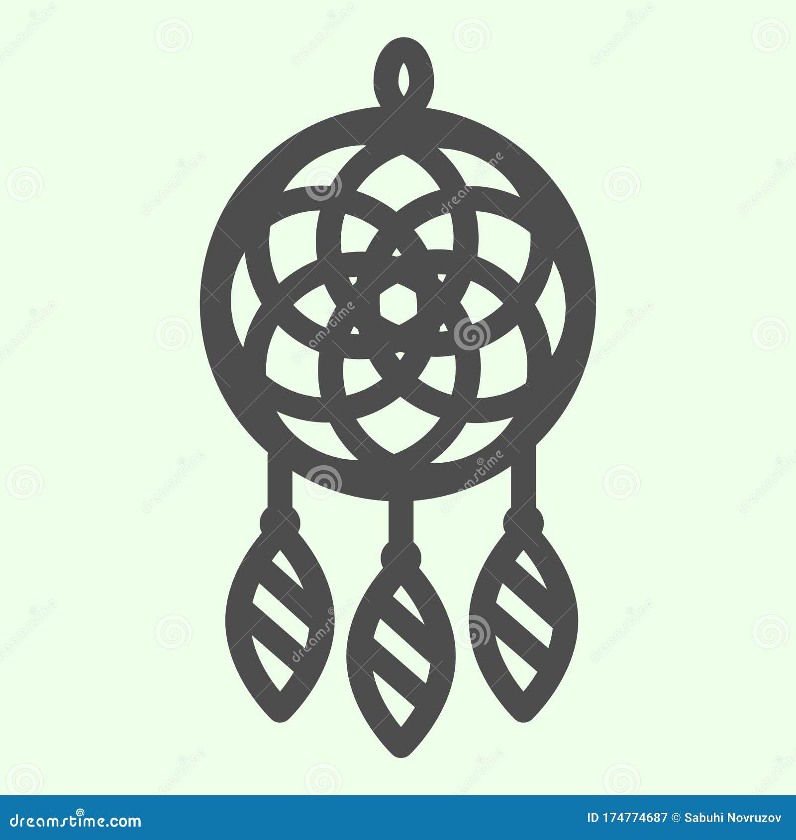 Dreamcatcher Indian Ethnic Feather Ornament. Vector Flat Line