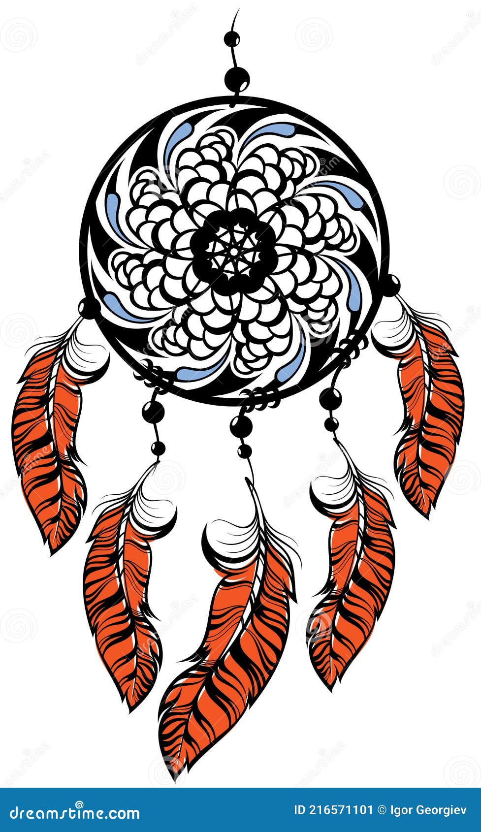 Dreamcatcher Tattoo. Vector Illustration of a Dream Catcher with Feathers.  Indian Totem with Feathers. Stock Vector - Illustration of catcher, deck:  216571101