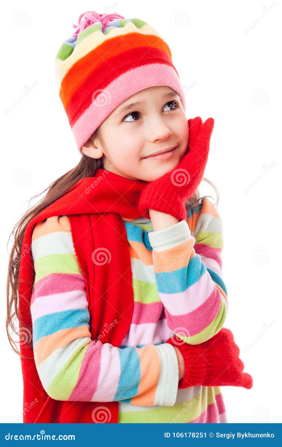 Dreaming Girl In Winter Clothes Stock Image - Image of looking, happy ...