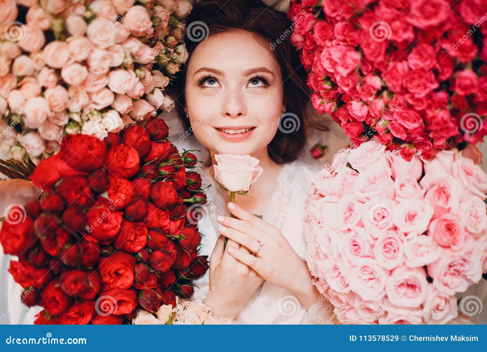 Dreaming Young Female and Flowers Stock Image Image of glamour, care