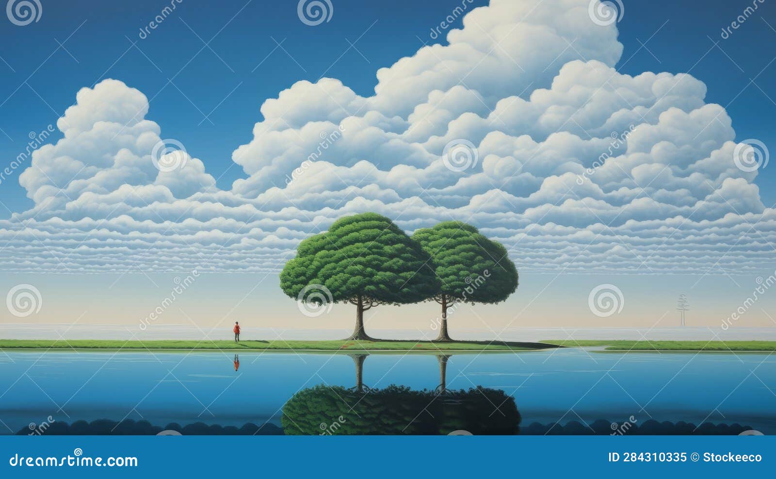 dreamlike illusion: floating trees on a surreal lake