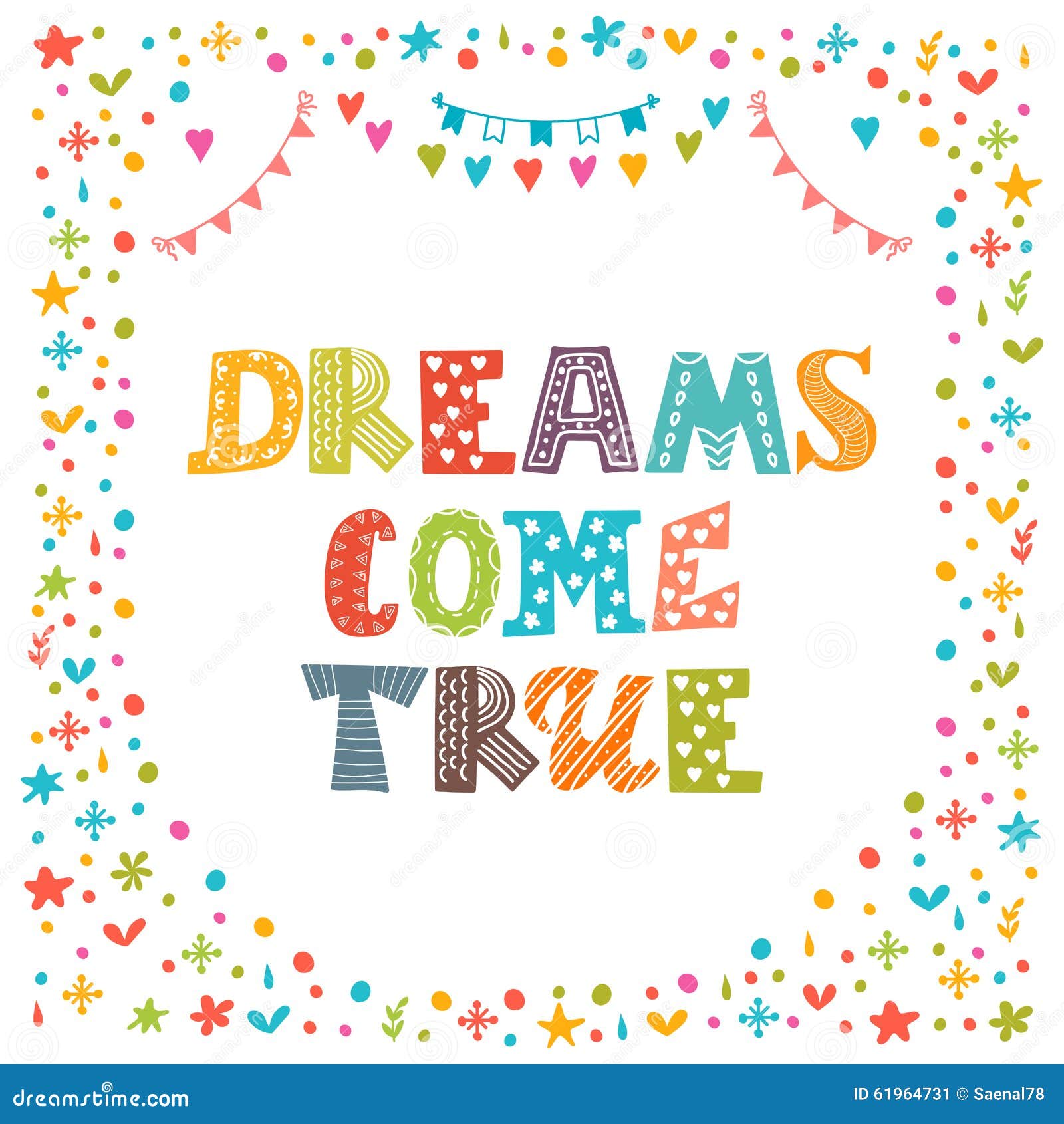 Dreams Come True. Cute Hand Drawn Postcard. Template Stock Vector