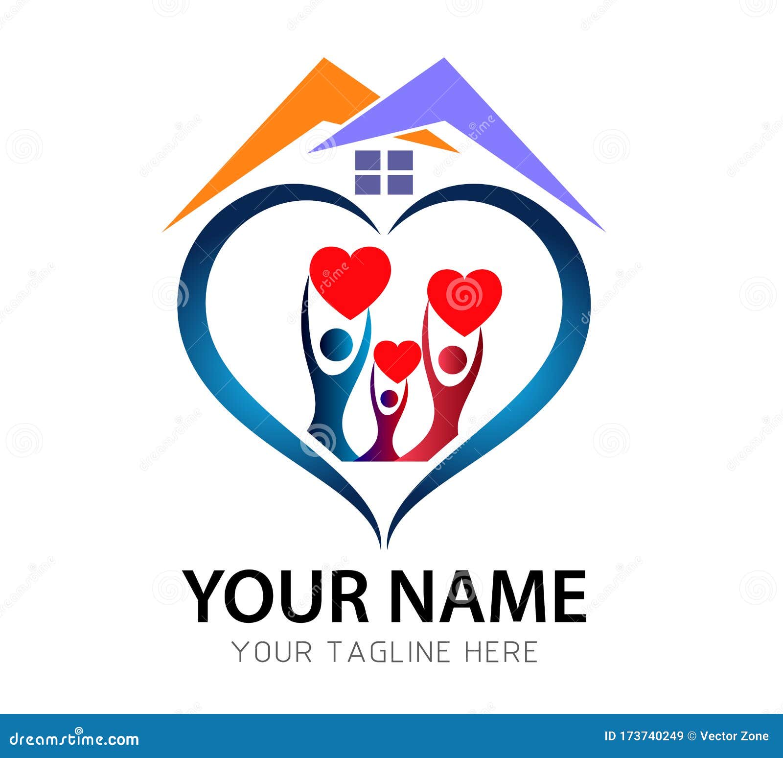 House Real Estate Logo People Heart Love Together Home Logo Template. Home with Window and