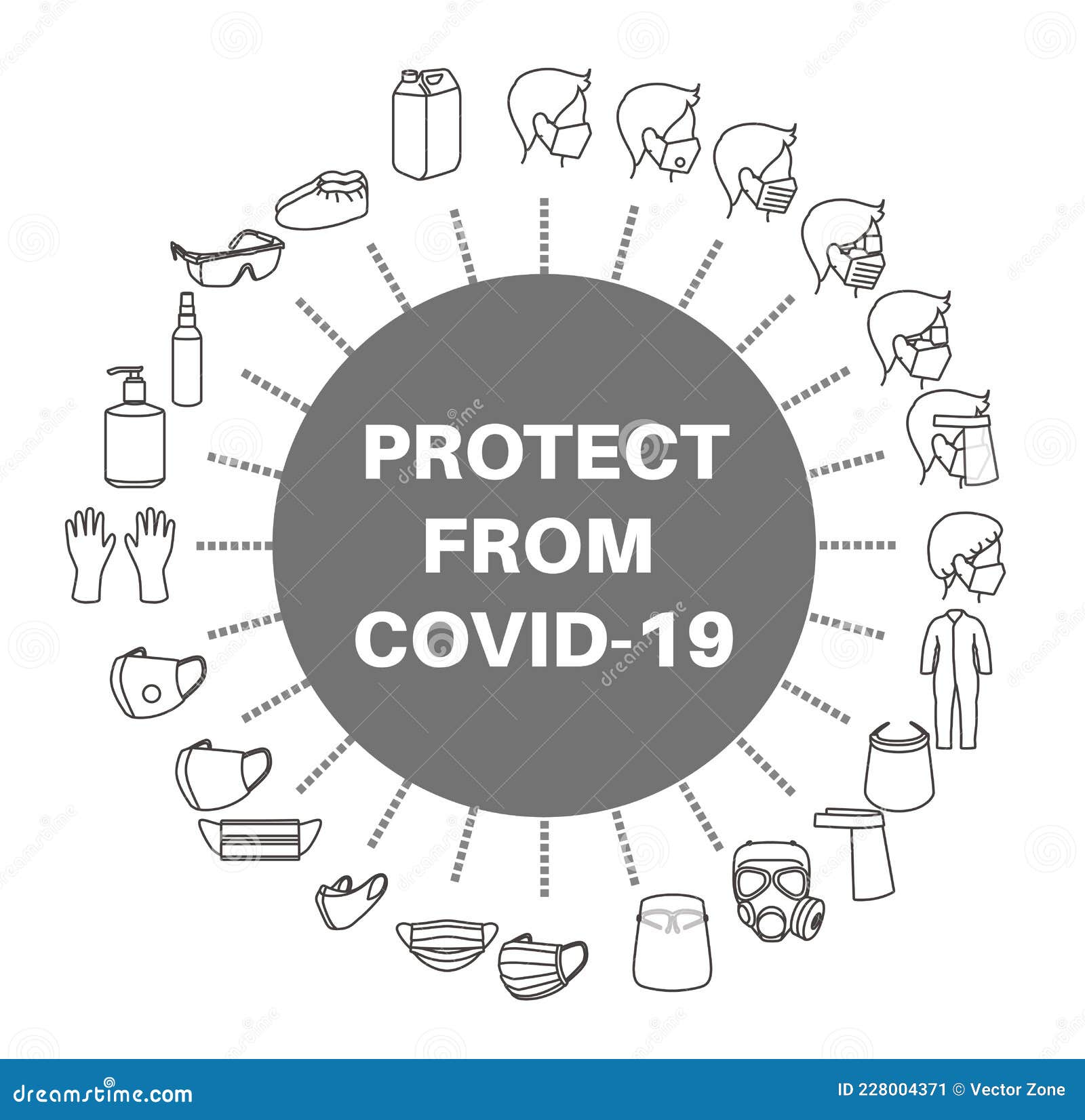 Covid19 Protection Equipments Line Icon Set. Included Icons As Face