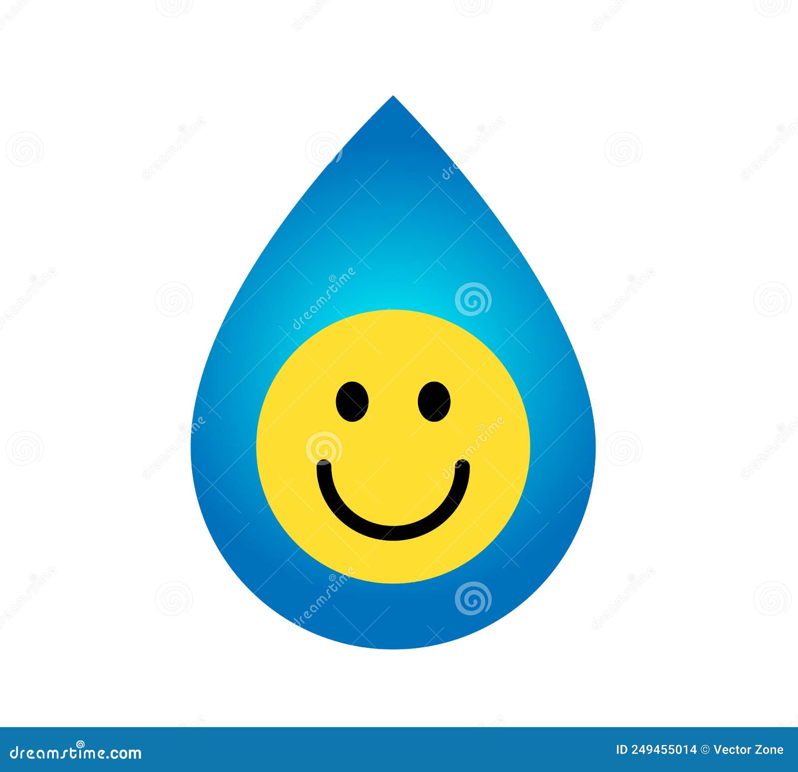 Smiley Yellow Face in Water Drop Emoji on White Background Stock Vector