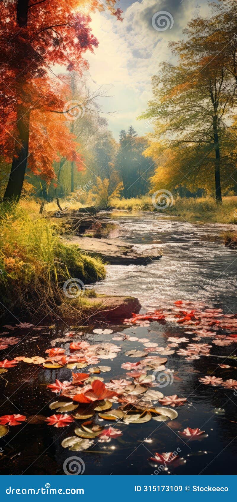 dreamy autumn river: a romantic and dramatic landscape with lively nature scenes
