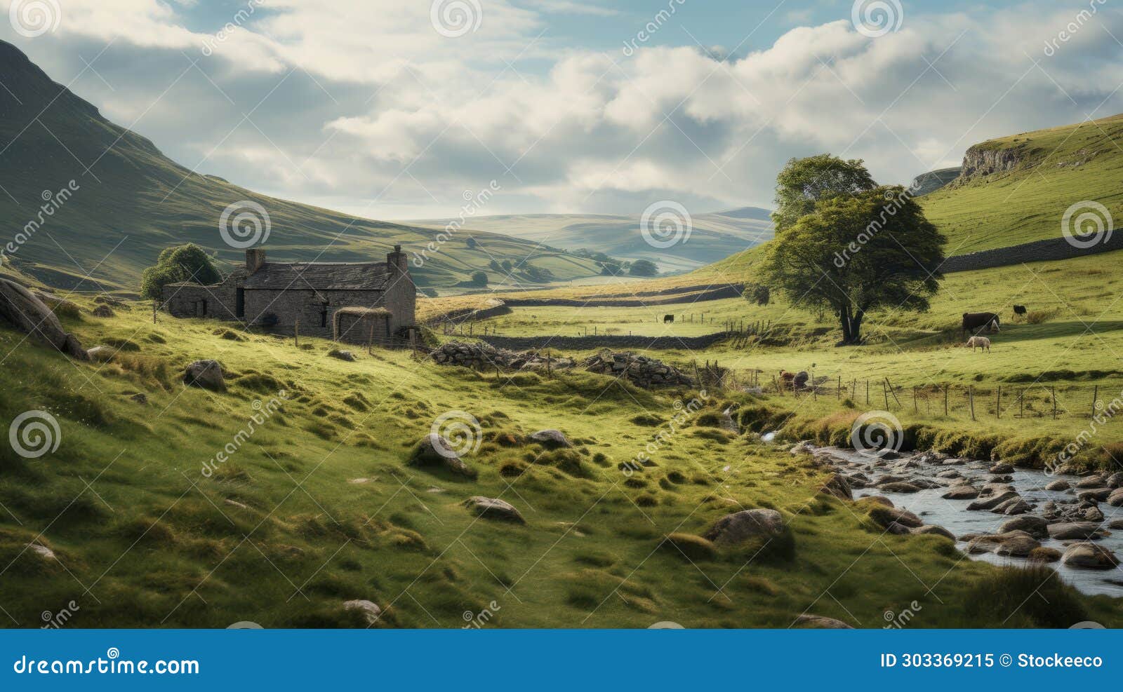 dreamy cottage on stone: serene landscapes in 8k resolution