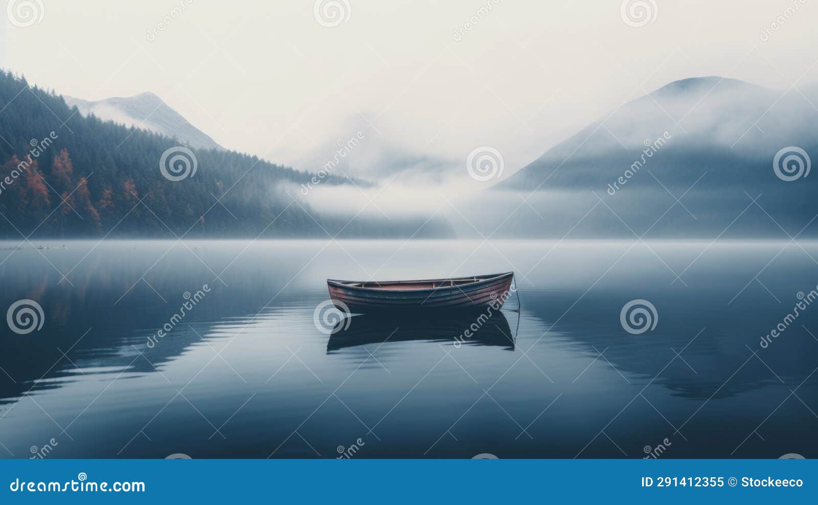 dreamy row boat in mist: a serene and calming image