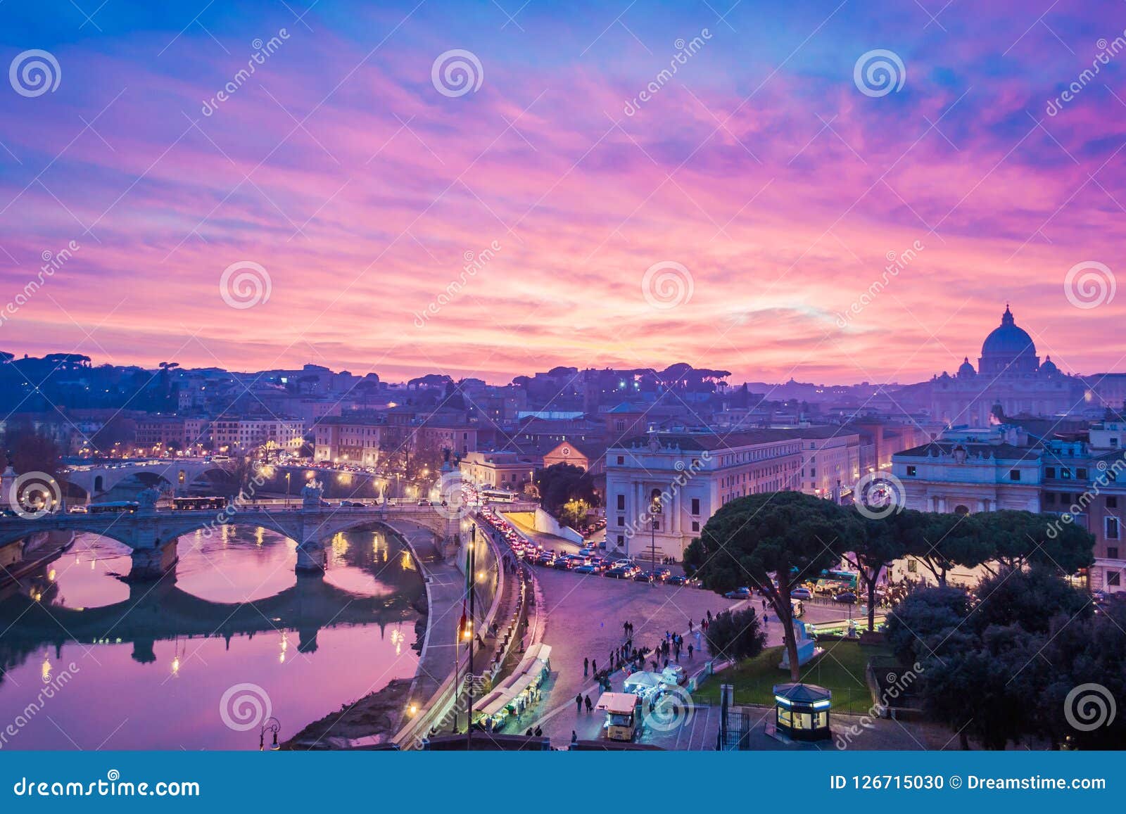 Dreamy Sunset in Rome with St. Peter Basilica Stock Photo Image of