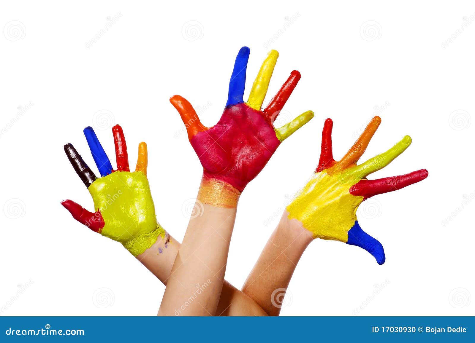 Drei Gemalte Hände Mit Ausschnittspfad Stockfoto - Bild von lack, drei
