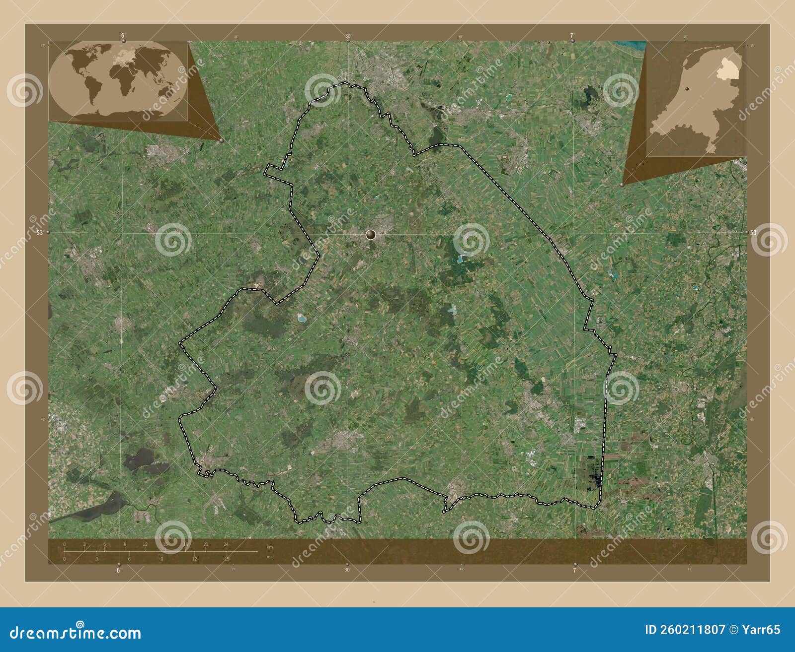 Drenthe, Netherlands. Low-res Satellite. Capital Stock Illustration 