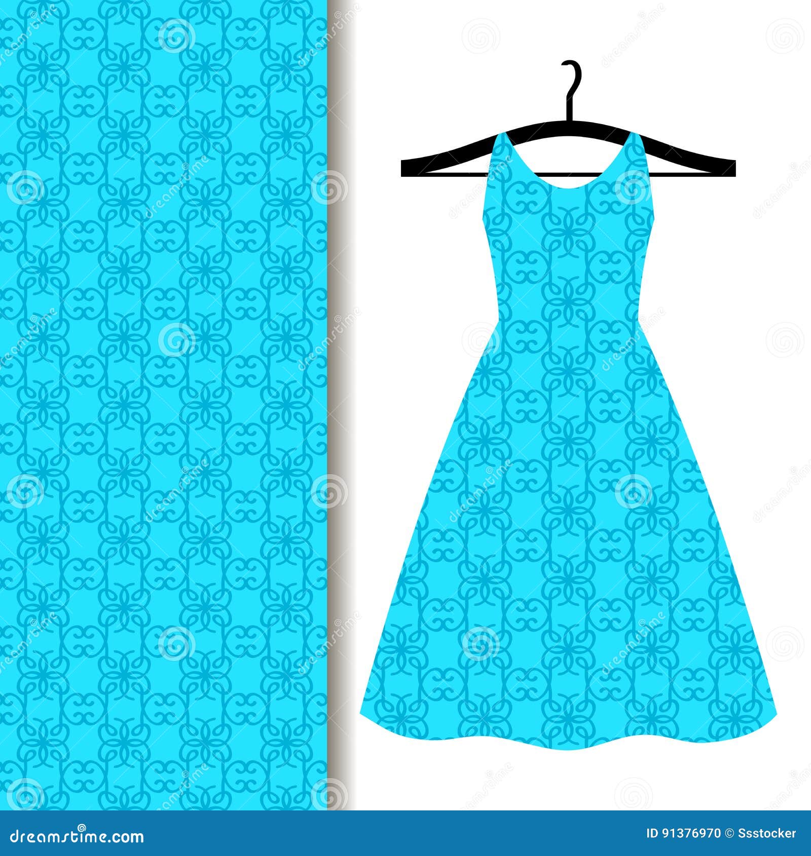 Dress Fabric Pattern with Blue Pattern Stock Vector - Illustration of ...