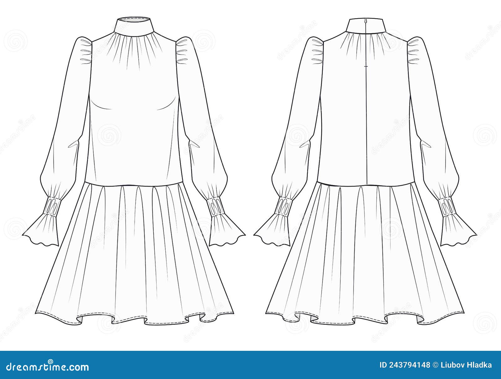 Premium Vector | Baby girls dress design technical flat sketch vector  illustration template