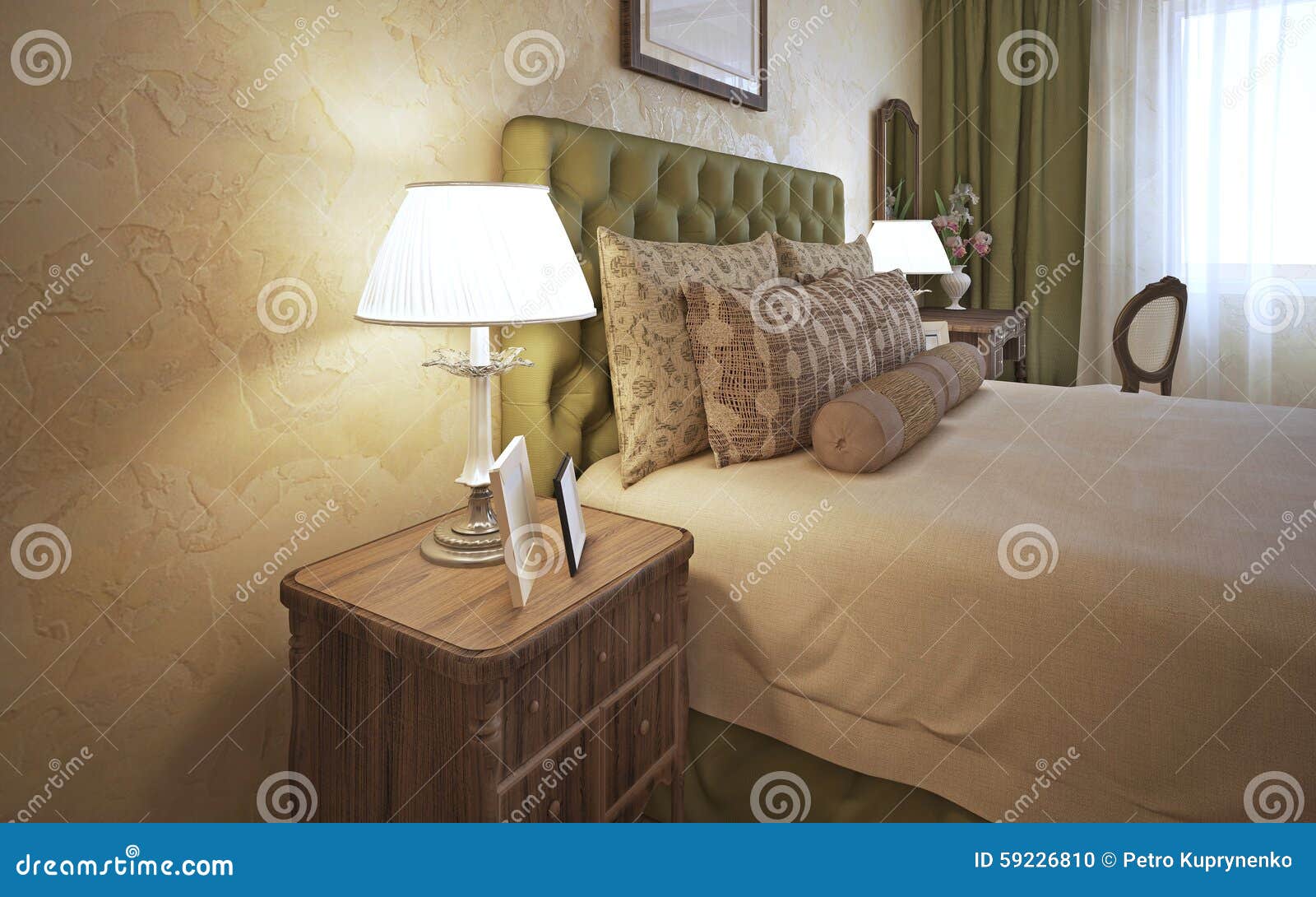 Dressed Bed with Bedside Table Stock Illustration Illustration of bench, color 59226810
