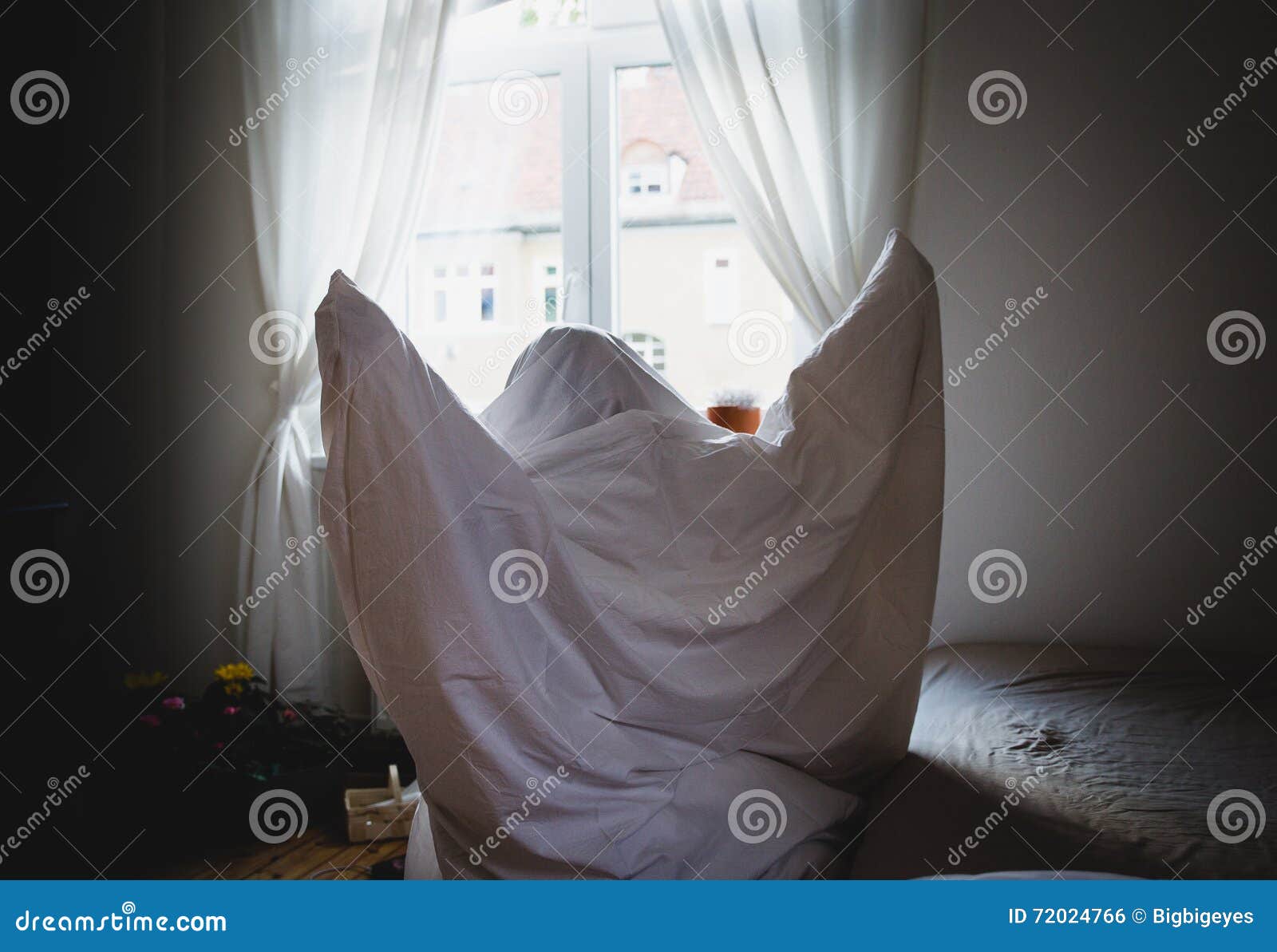 Dressed in a Bed Sheets Ghost Costume Stock Photo Image of funny