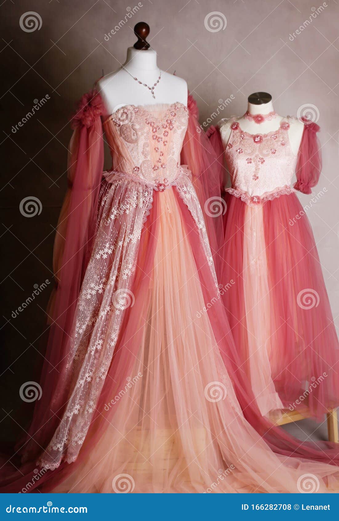 Mother daughter star floor length dresses in pink blush color