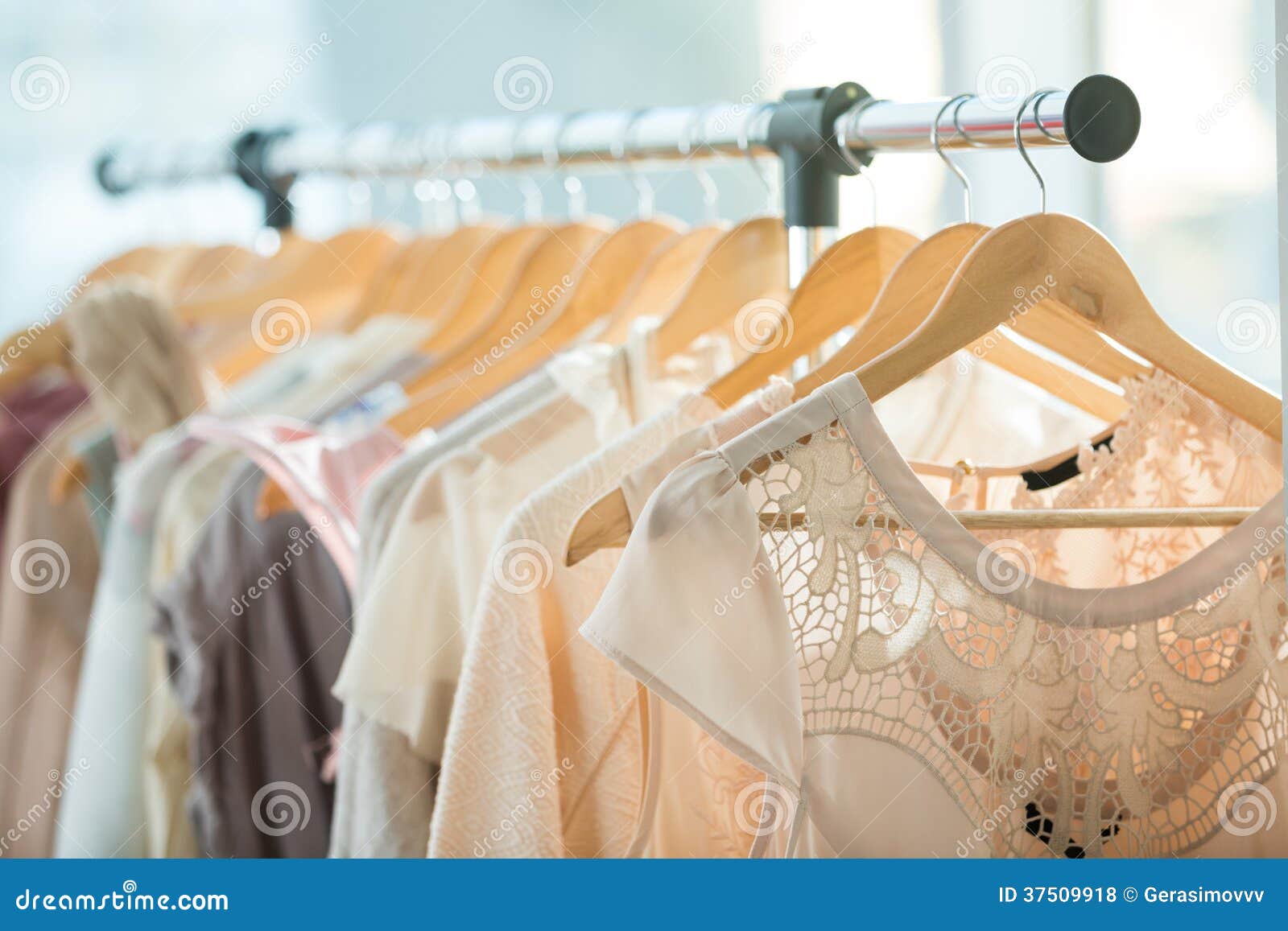 Dresses on a Wooden Hangers Stock Photo Image of cotton, wooden 37509918