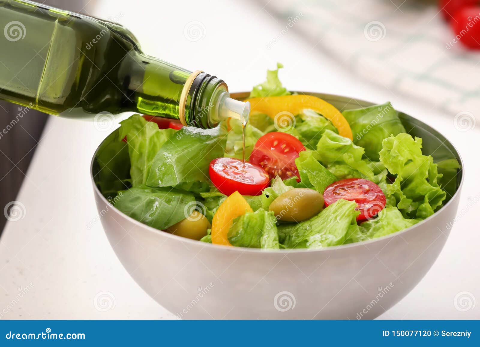 Dressing of Fresh Vegetable Salad with Olive Oil, Closeup Stock Photo Image of natural