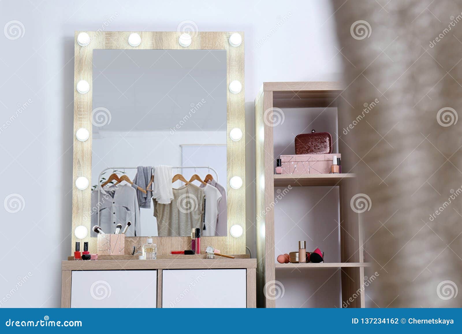 Dressing Room Interior with Makeup Mirror, Table Stock Photo Image of