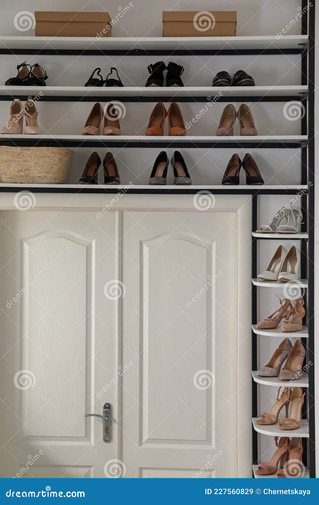 Dressing Room Interior with Storage Rack for Shoes and Accessories