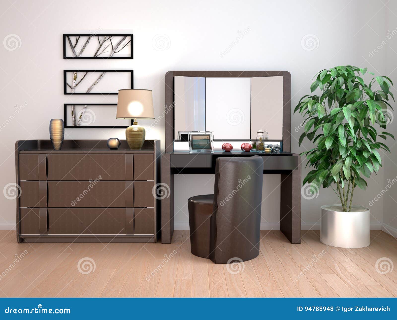 Dressing Table With A Chest Of Drawers Stock Illustration