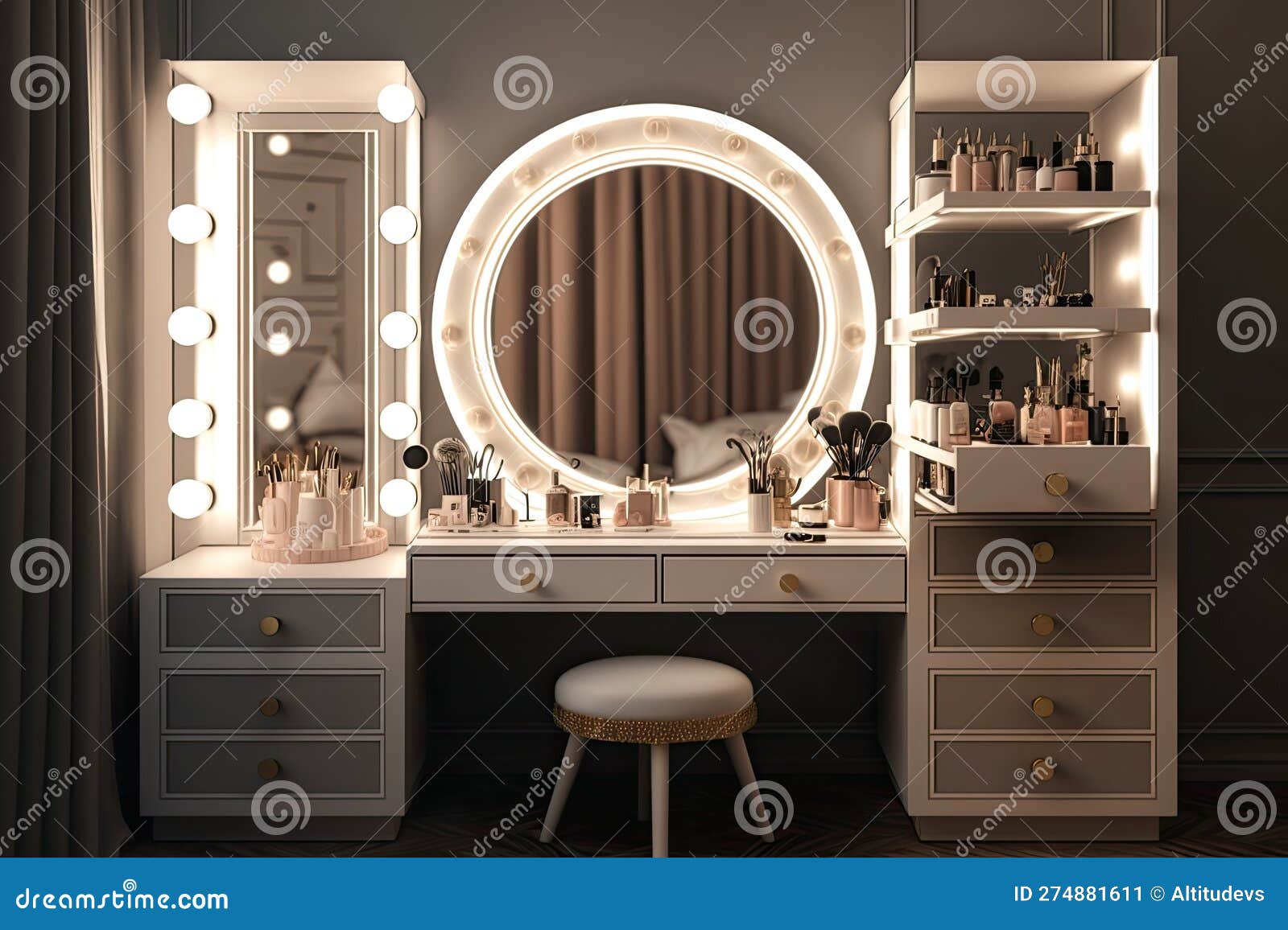 Dressing Table with Full length Mirror and Lighted Makeup Area for