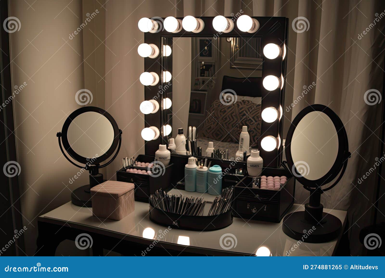 Dressing Table with Mirror and Lighted Makeup Mirror Providing Ideal
