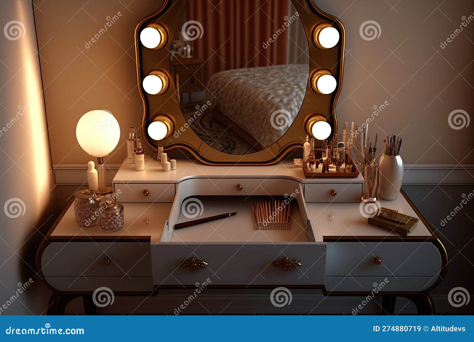 Dressing Table with Mirror and Lighting, Ideal for Applying Makeup