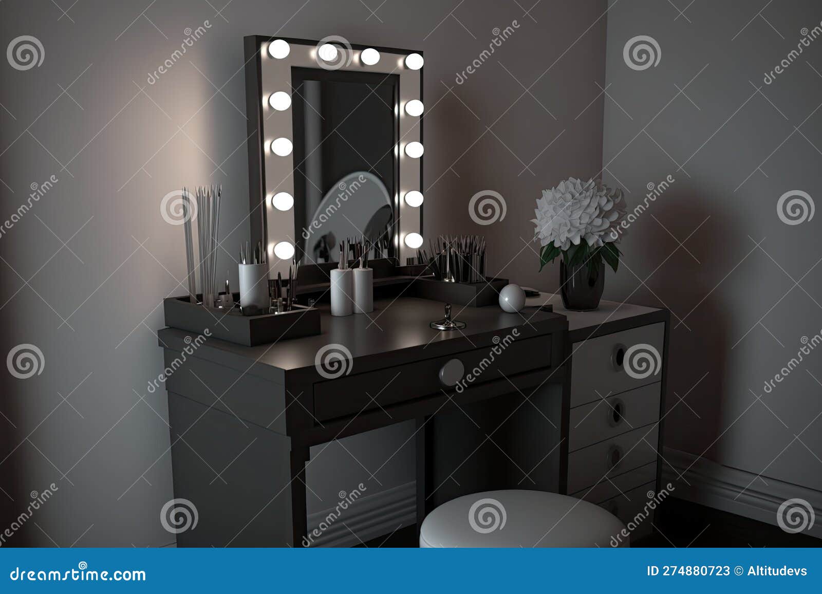 Dressing Table with Mirror and Lighting, Ideal for Applying Makeup