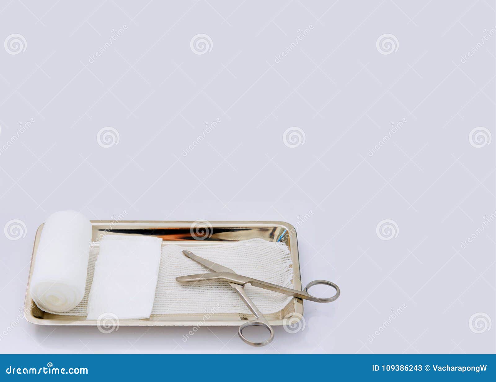 Dressing Wound Set ,scissors ,roll Gauze ,pad Gauze,tray on Whit Stock