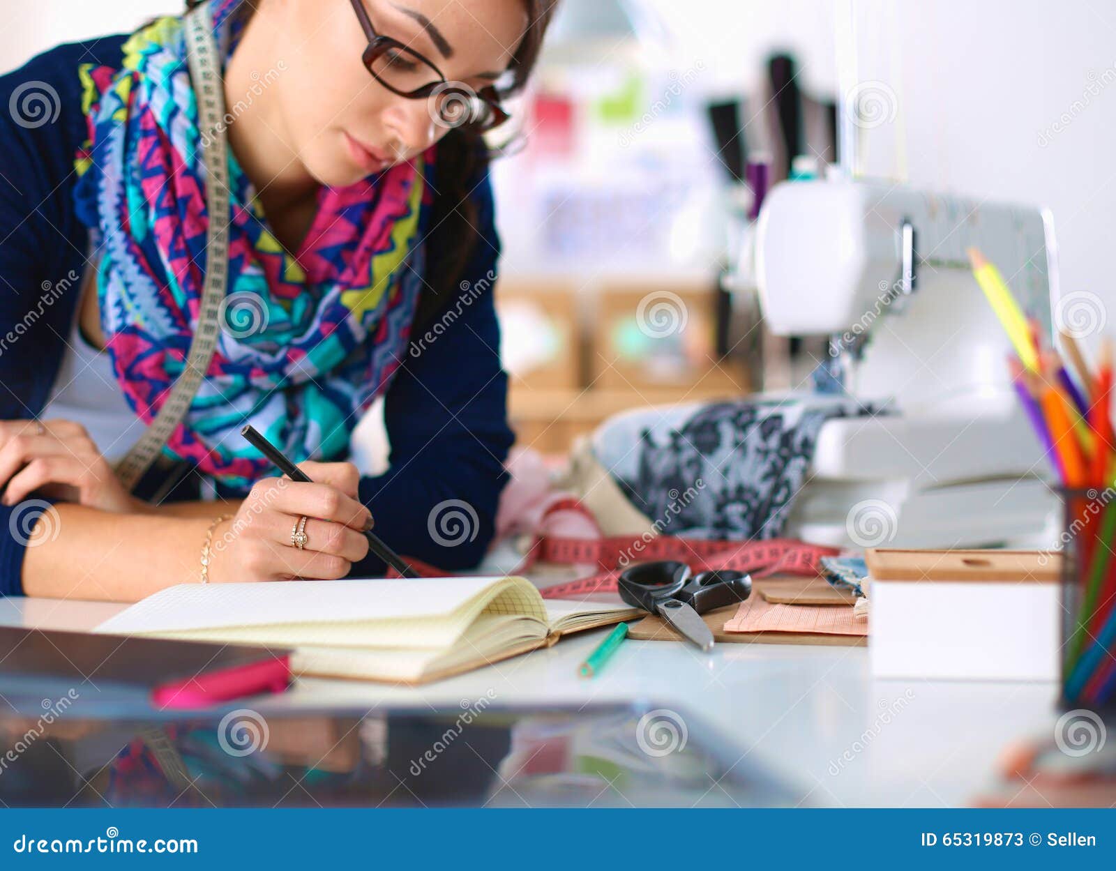 Dressmaker Designing Clothes Pattern on Paper Stock Image - Image of ...