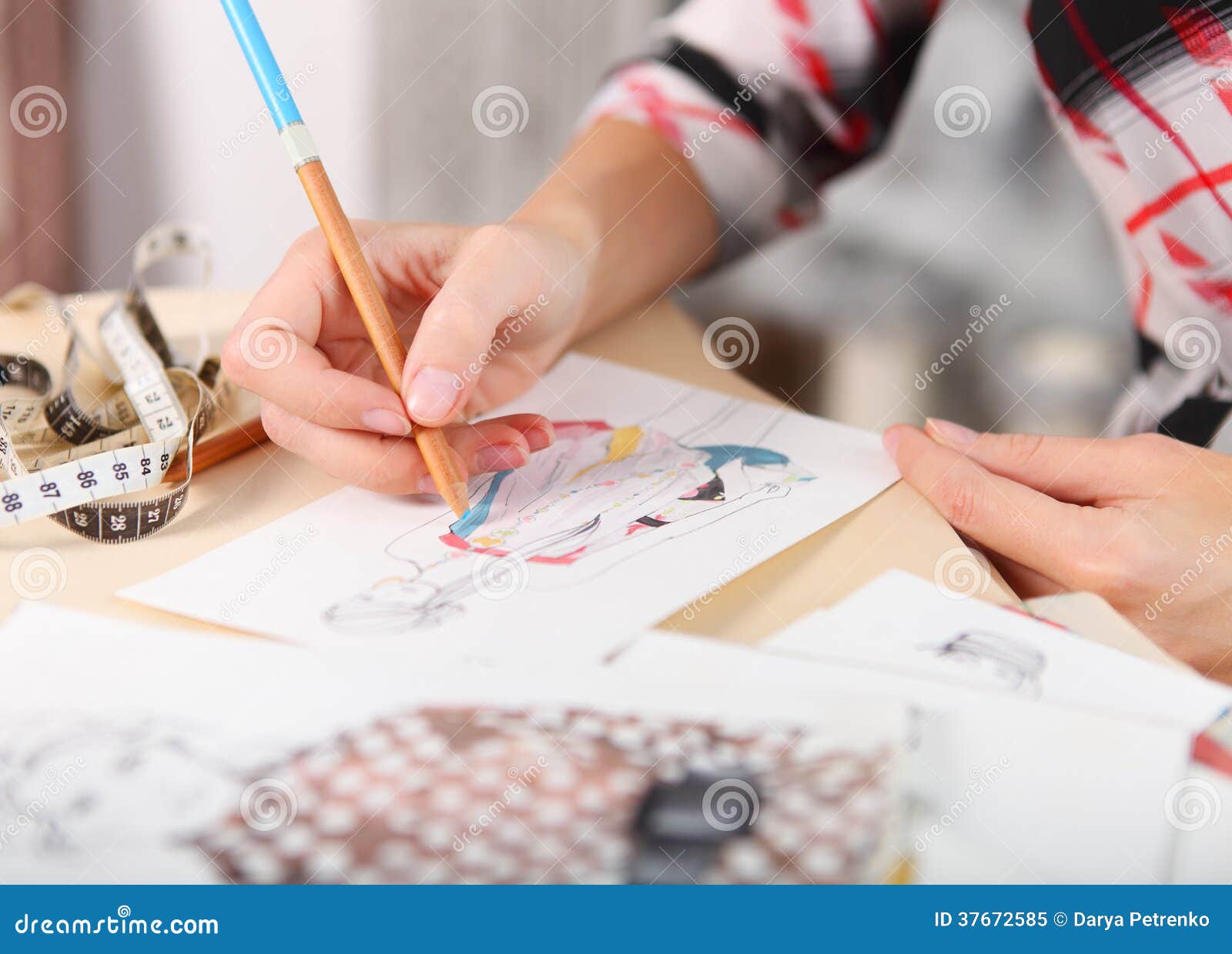 Dressmaker is Drawing a Fashion Sketch Stock Image - Image of fashion ...