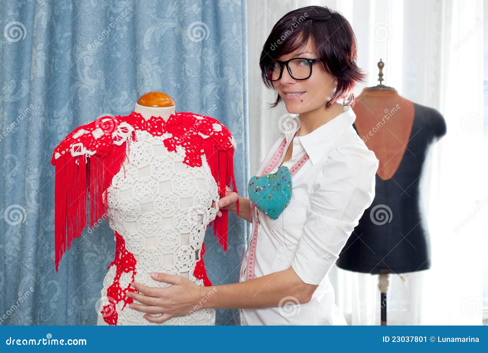 Dressmaker With Mannequin Working At Home Stock Image Image 23037801