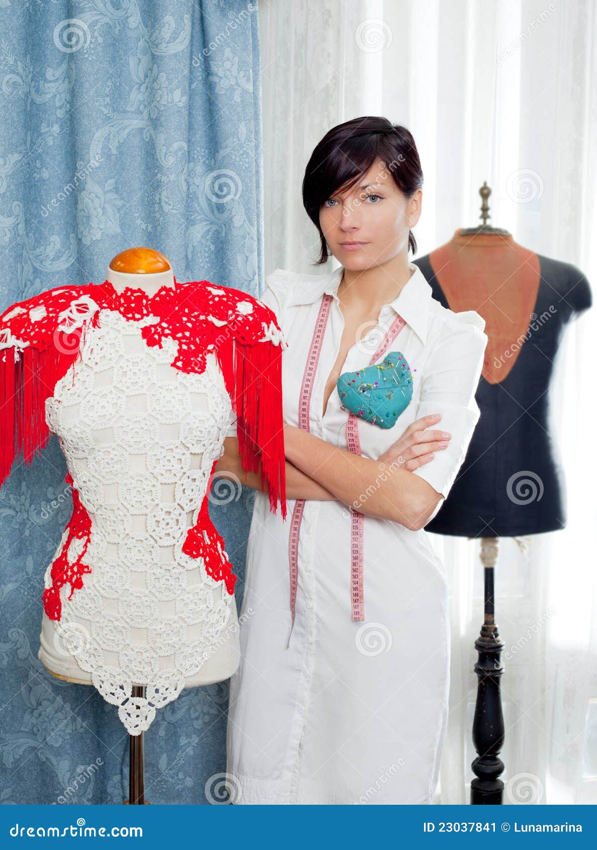 Dressmaker with Mannequin Working at Home Stock Image Image of bust