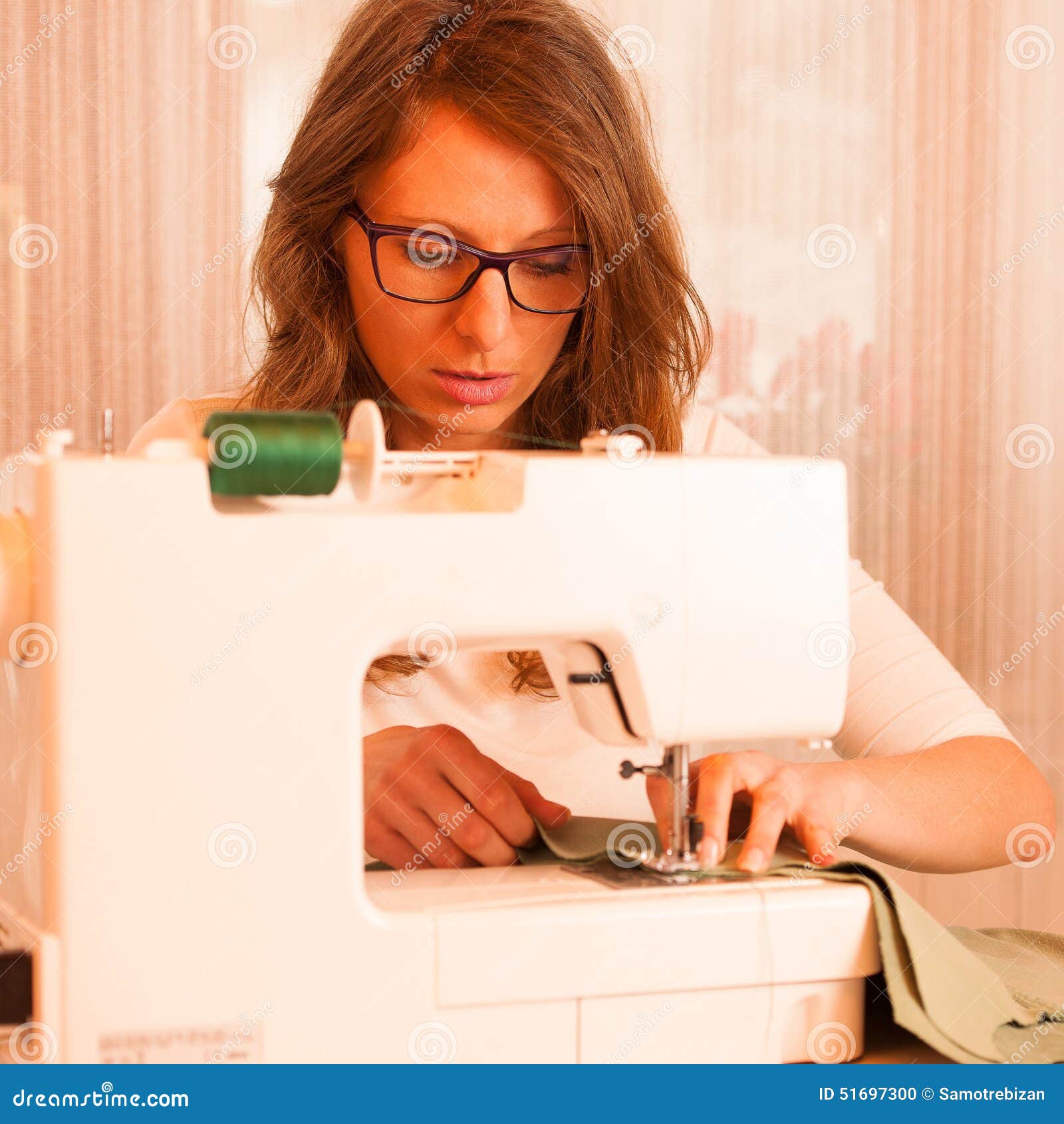 Dressmaker Woman Working with Sewing Machine Stock Photo Image of